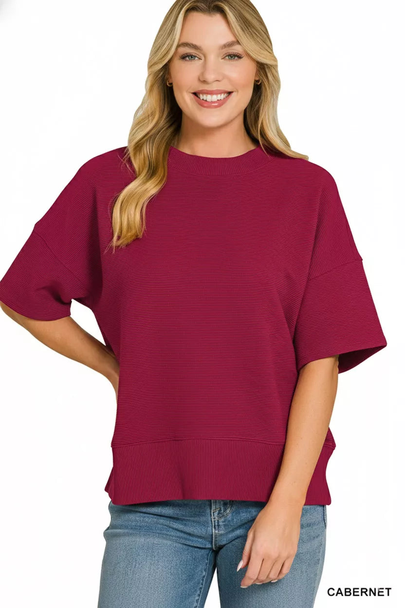 Zenana Ribbed Round Neck Waist Banded T-Shirt 0c62299d-f998-4ae0-a9de-59b3171d4e3e-Max-Origin