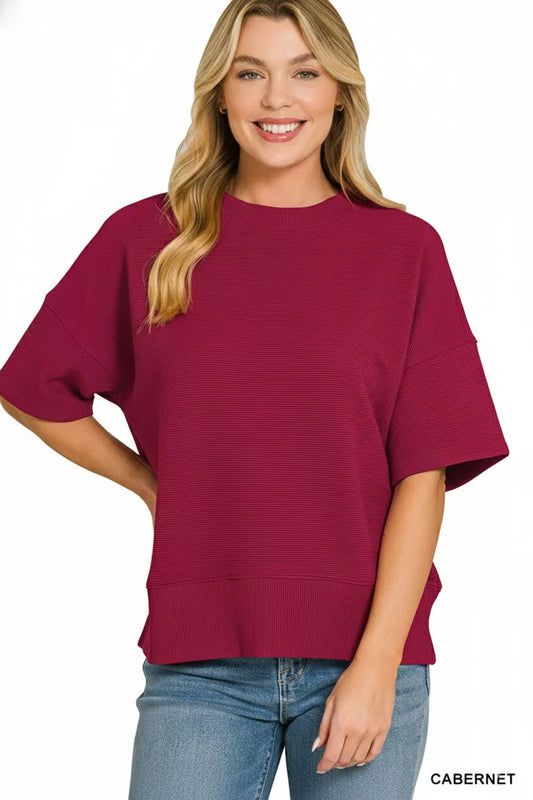 Ribbed Round Neck Waist Banded T-Shirt 0c62299d-f998-4ae0-a9de-59b3171d4e3e-Max-Origin