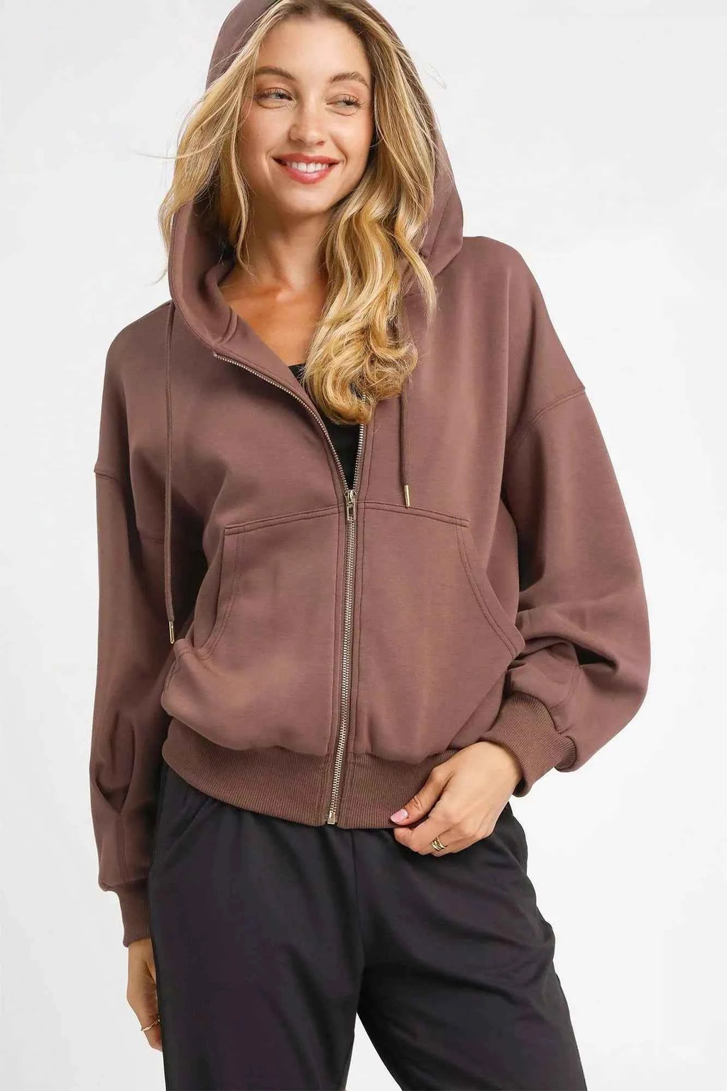 Umgee Zip-Up Fleece Hooded Jacket MOCHA 0c648426-f950-43cc-87d1-03ba965aa9bd-Max-Origin