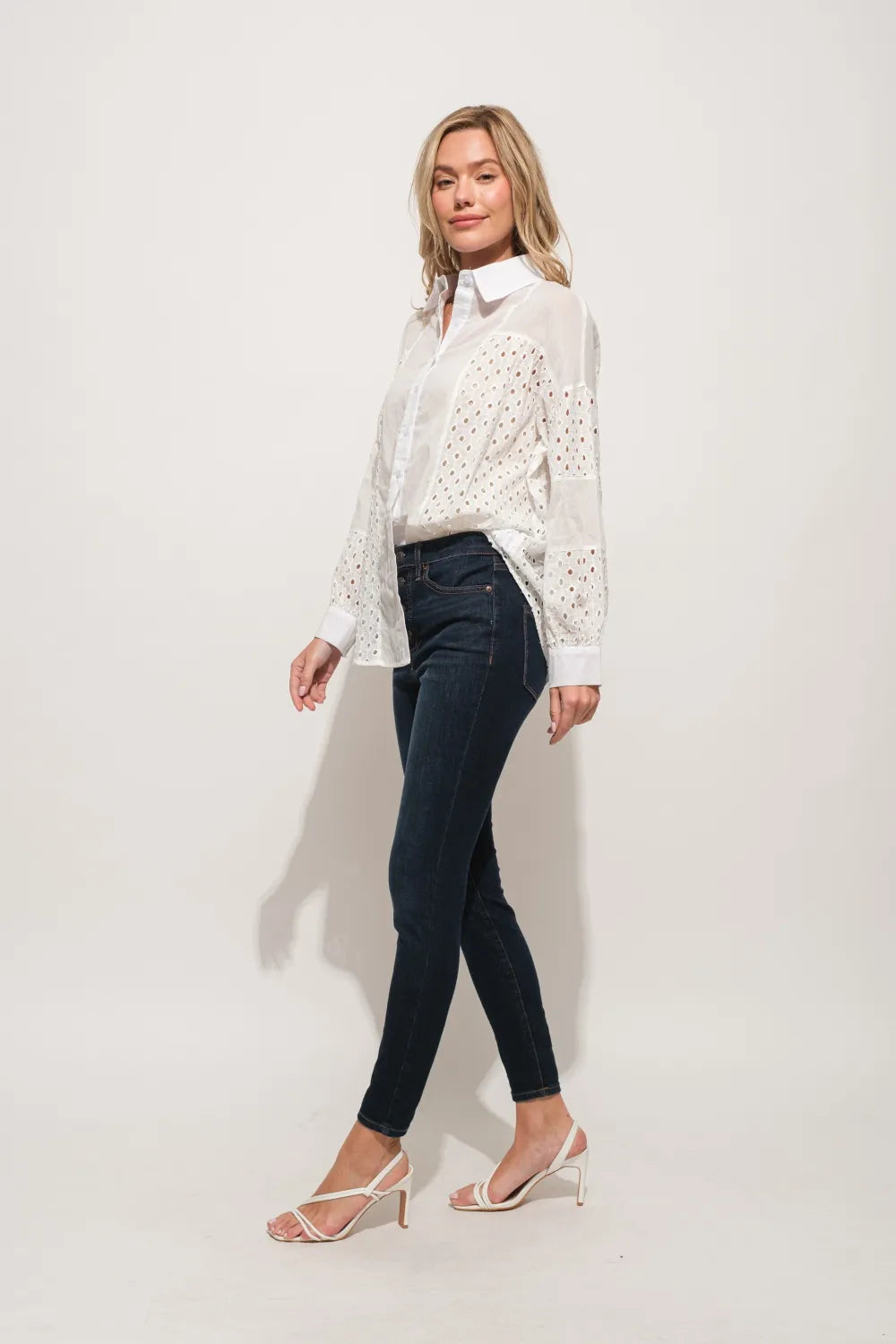 Eyelet Long Sleeve Button Down Shirt - 100% Cotton Opaque 0c661c35-d08b-478e-a5cf-812ebcf8dd5f-Max