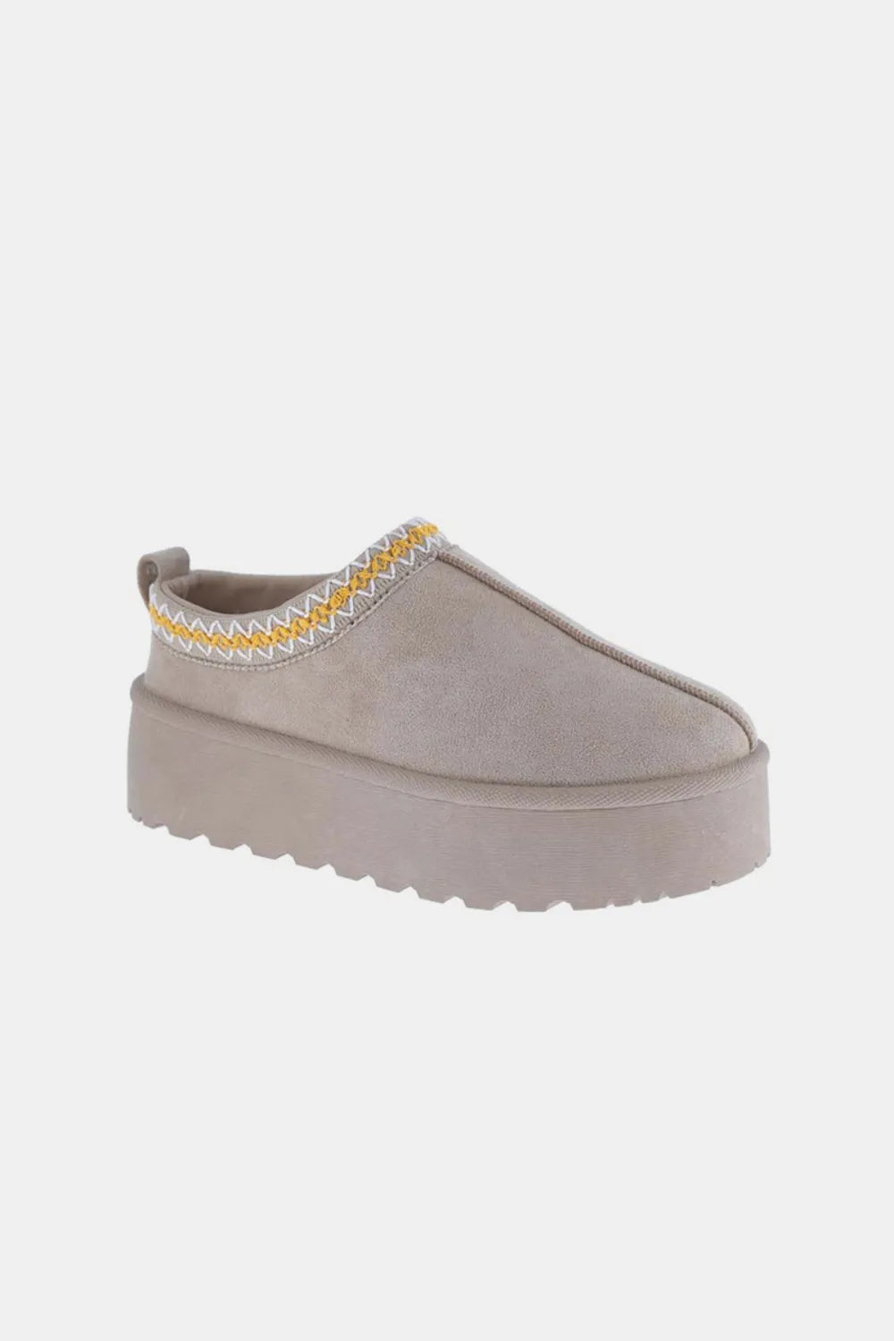 Weeboo Platform Embroidered Trim Slip-On Boots Taupe 0c673a7f-d6f0-47d4-a5e2-20451d4e372b-Max