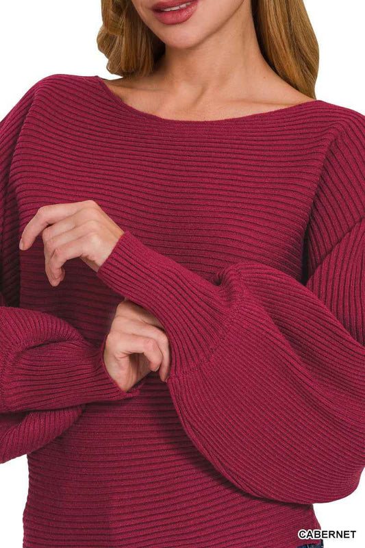 Boat Neck Balloon Sleeve Sweater 0c677f30da78481e9edfbc6e824bbb71-Max