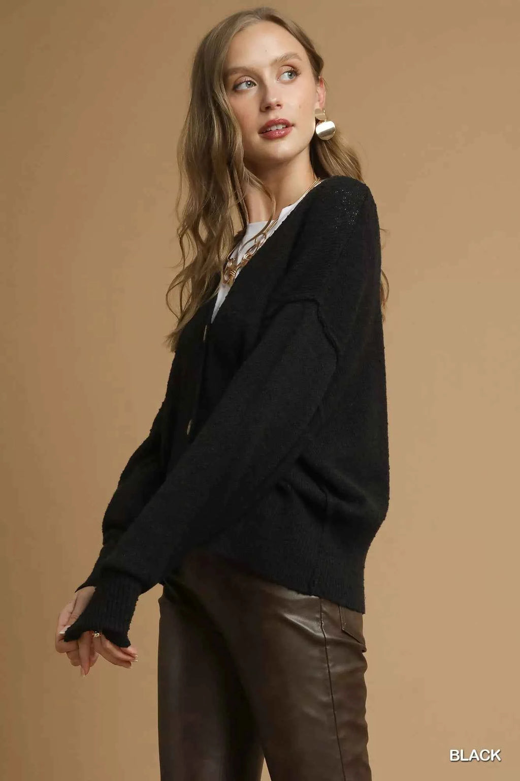 Umgee Button-Front V-Neck Knit Cardigan 0c6ad321-b076-49fb-8b83-b083456d22a3-Max-Origin