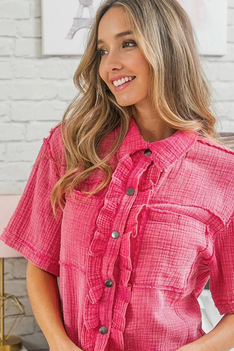 BiBi Mineral Washed Wrinkle Gauze Raw Edge Shirt Top 0c6ada33a01147f299eb205ed8a70162-Max-Origin