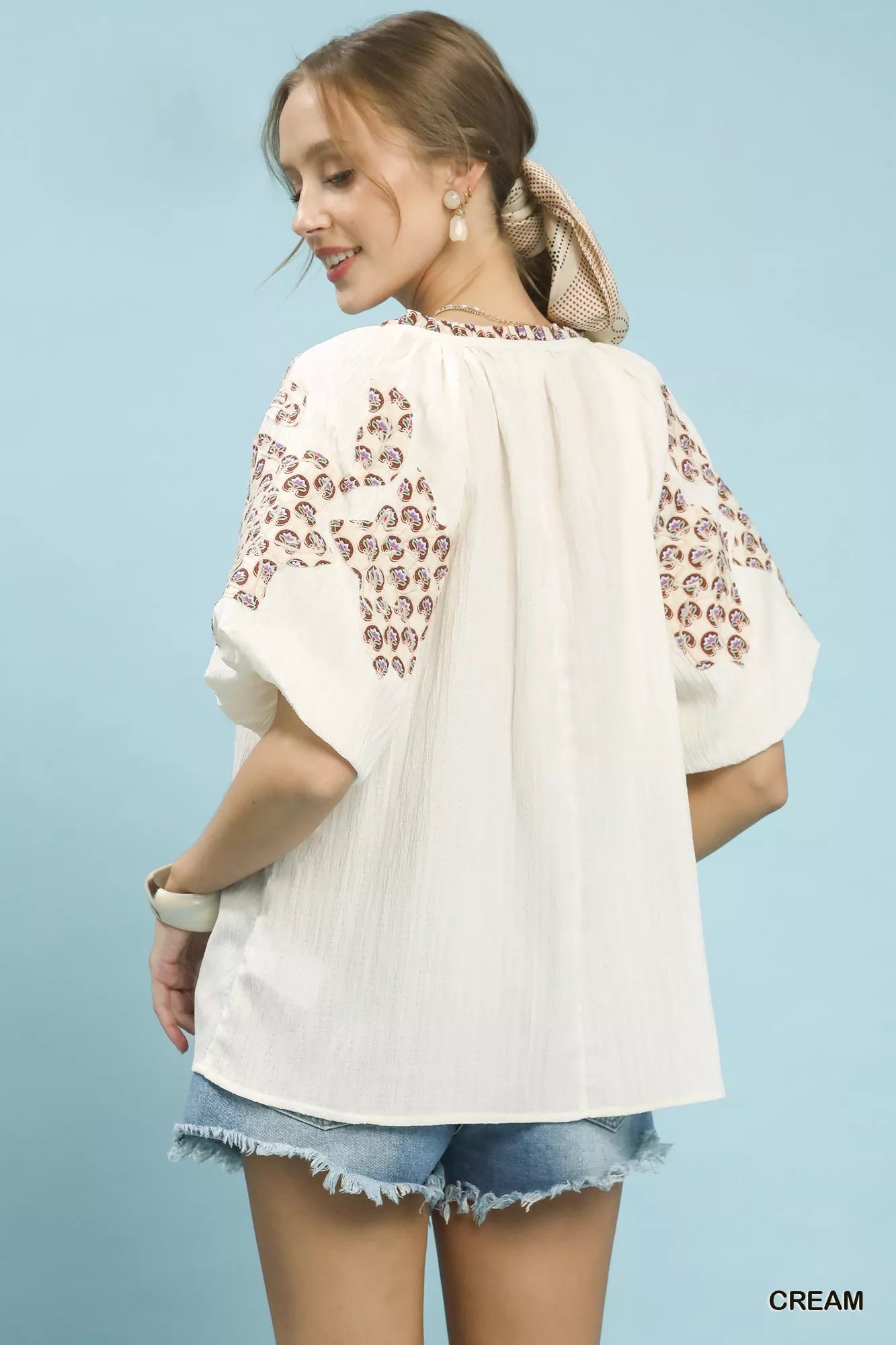 Umgee Embroidered Sleeve Contrast Trim Top 0c6cff72-9927-497c-8d13-fa80c17ede27-Max-Origin