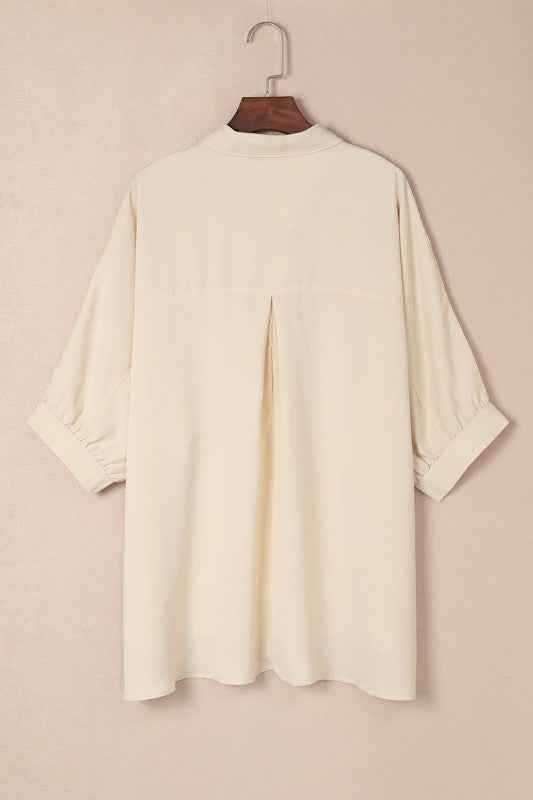 Solid 3/4 Puff Sleeve Oversize Shirt 0c717df6-0e96-444f-a953-df479838b8e1