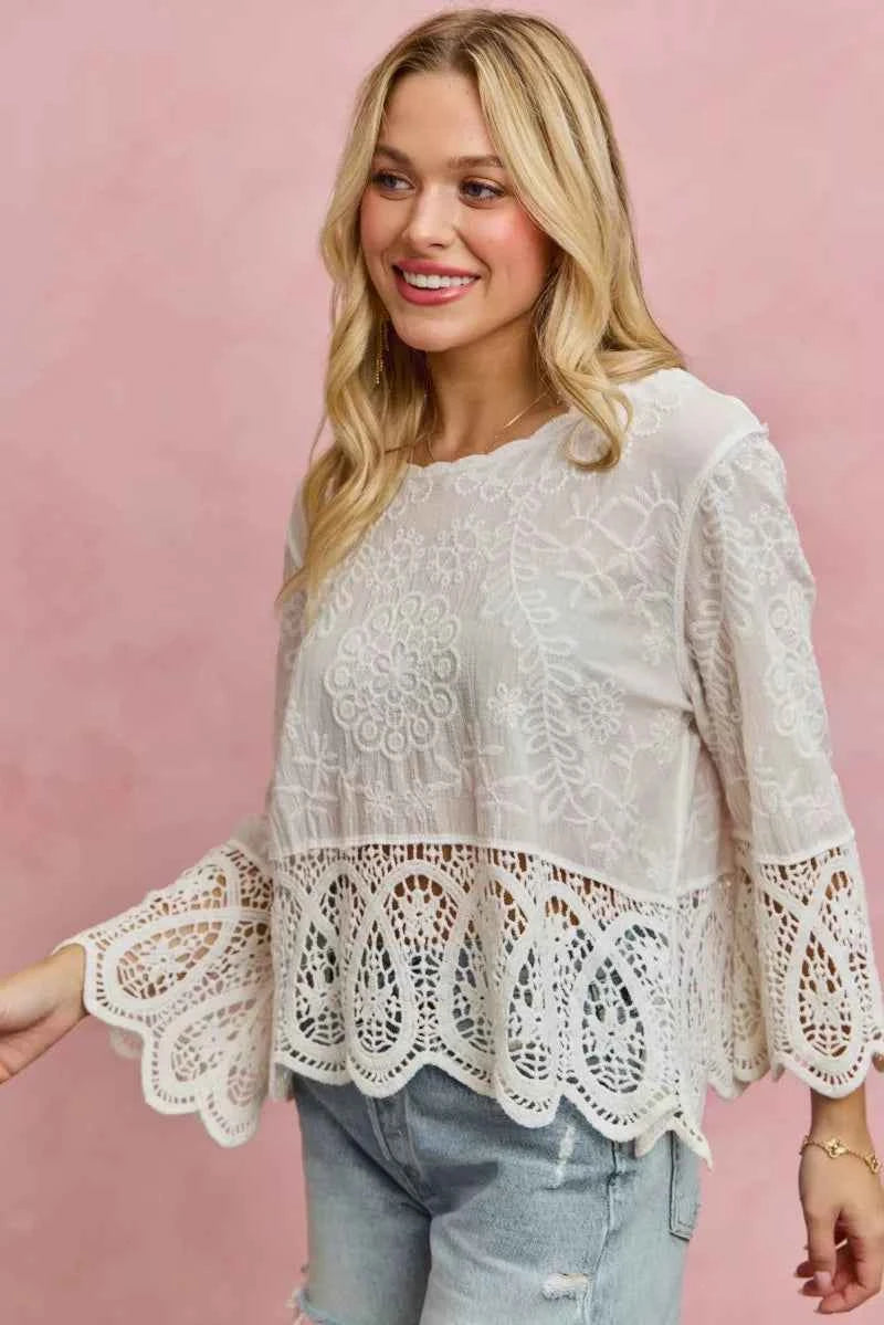 SO ME Floral Embroidered Crochet Lace Trimmed Top 0c72544ce7464db8815acf4ec0859265-Max-Origin