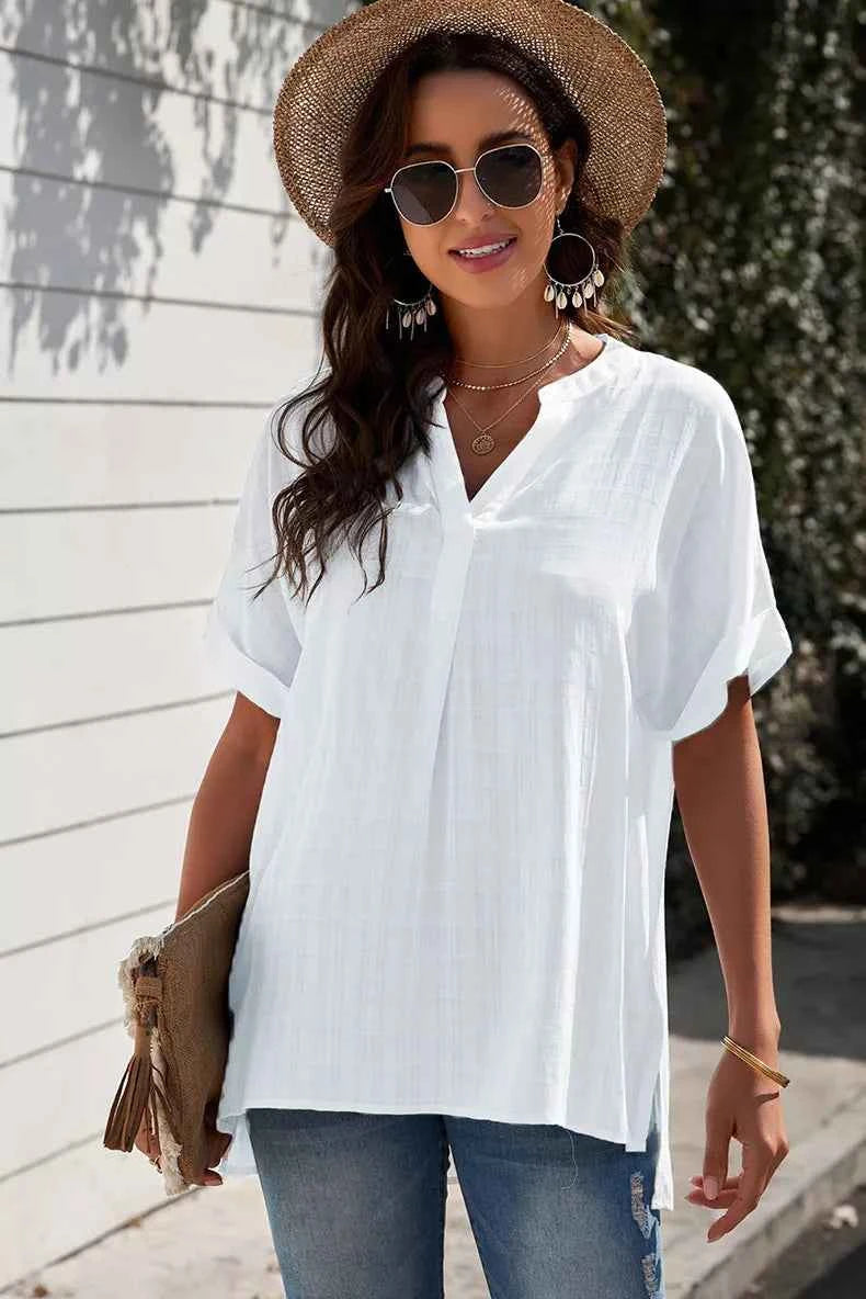 Notched Short Sleeve Blouse 0c74a1cd-bea8-443b-ad7f-cf11f1d10aef-Max-Origin