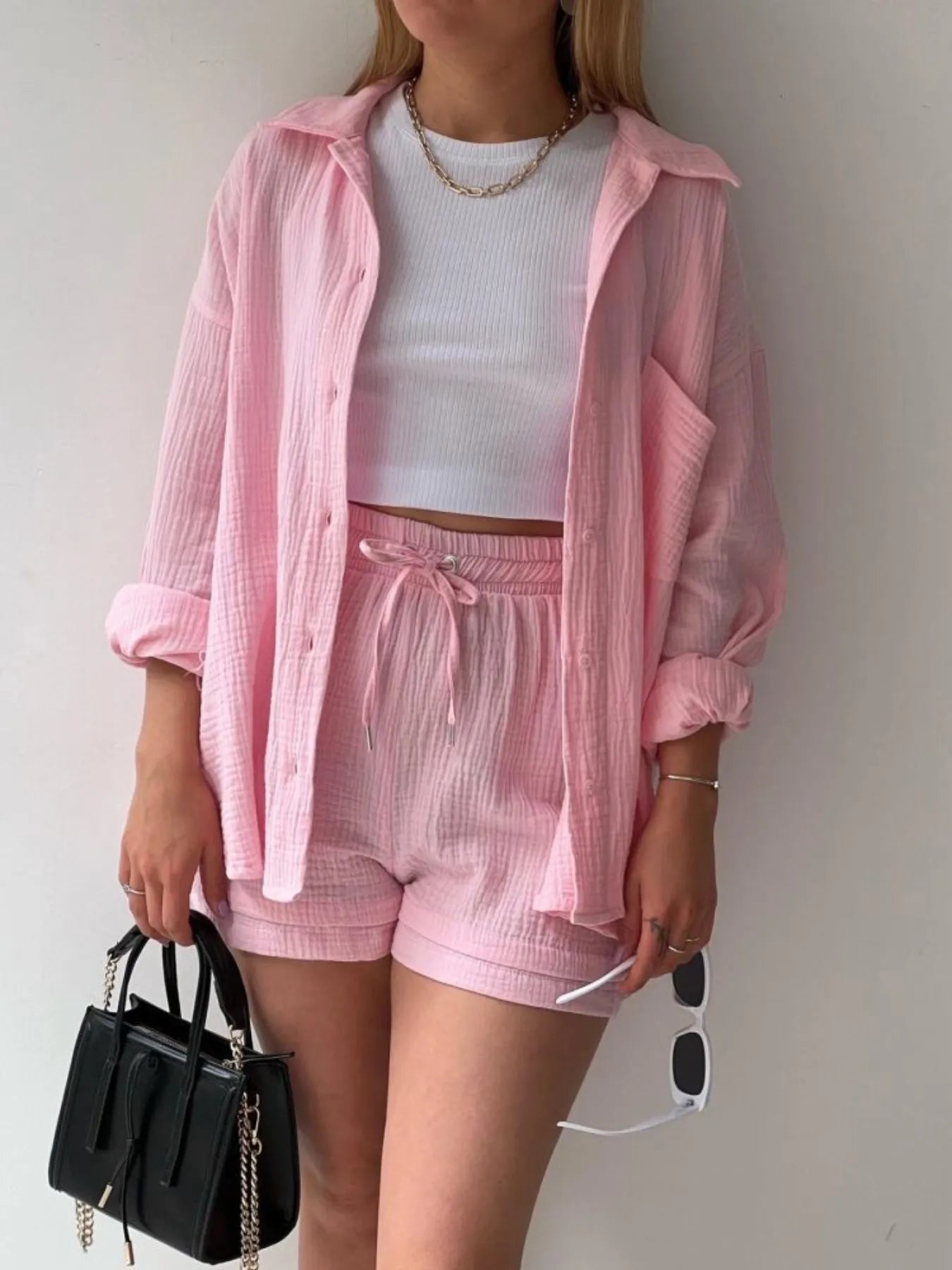 Textured Button Up Shirt and Shorts Set Pink 0c74d81e-0190-4034-a4ea-1513d261cfbb-Max-Origin