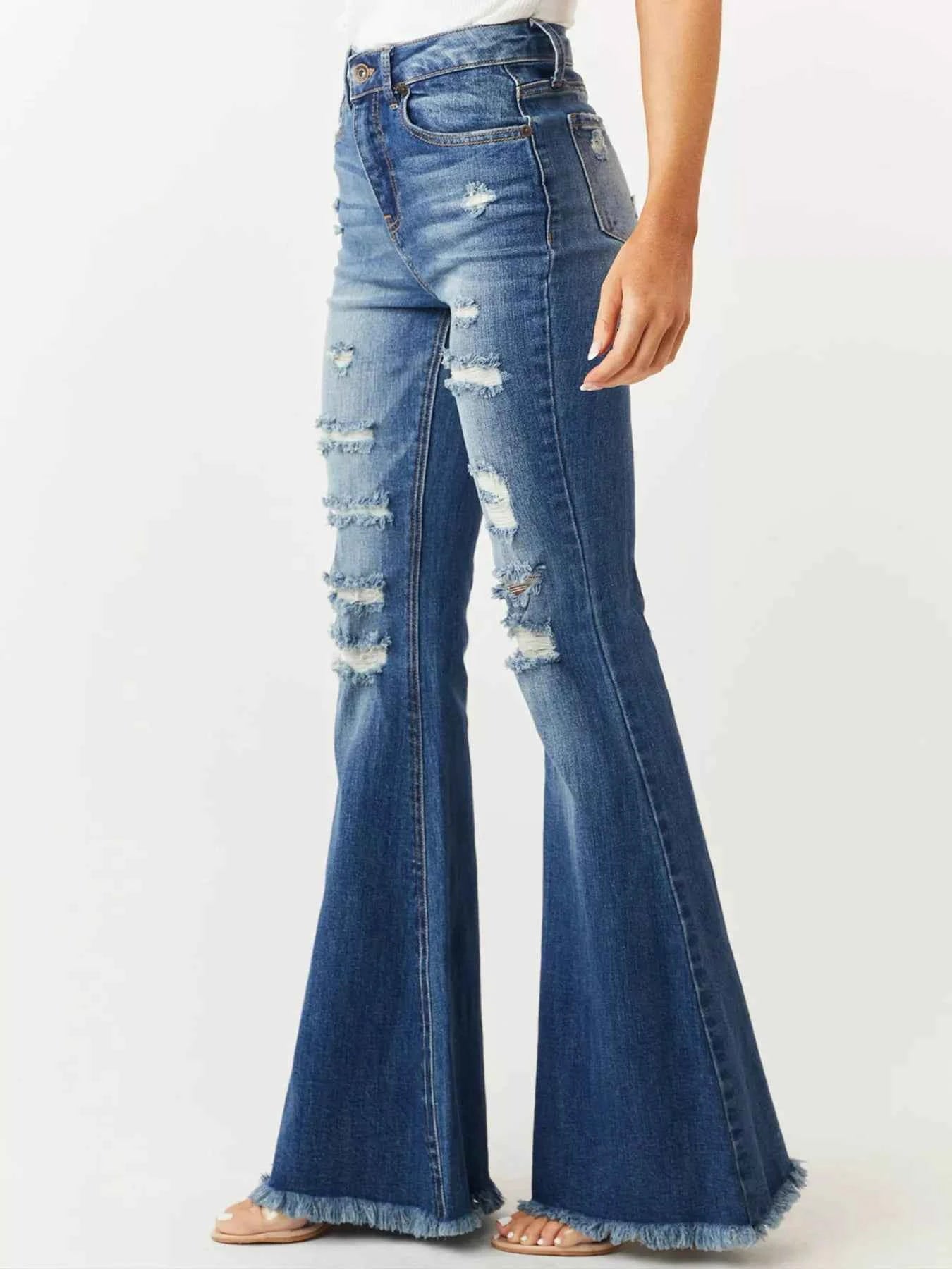 Distressed Raw Hem High-Waisted Flare Jeans 0c7541d5507b41009fe0935474120027-Max-Origin