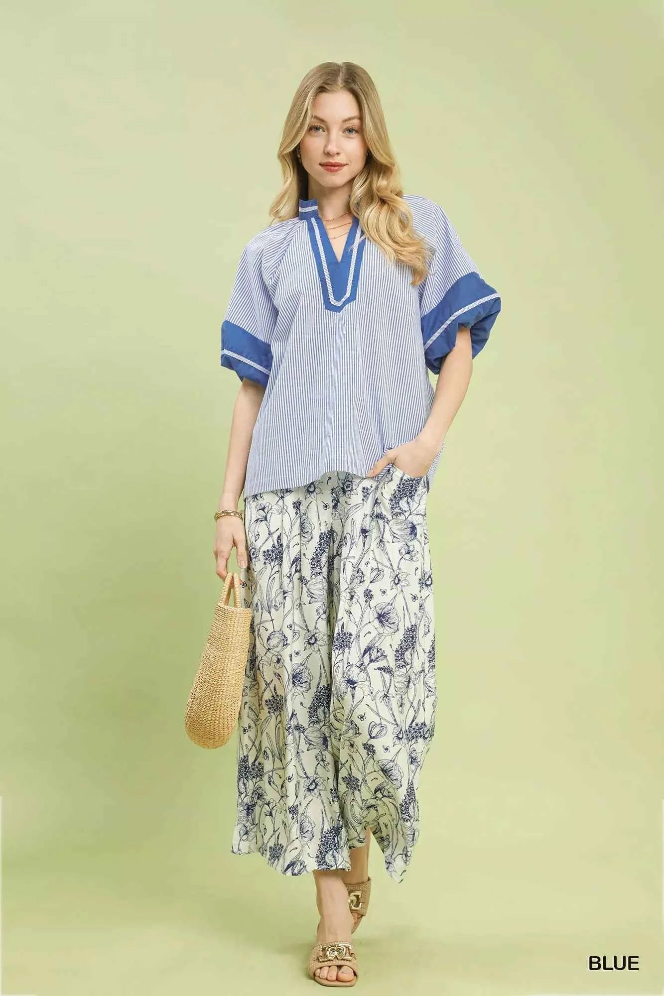 Umgee Striped Mixed Puff Sleeve Blouse 0c76c74c-404d-446f-afc0-fb42d5ba6269-Max-Origin