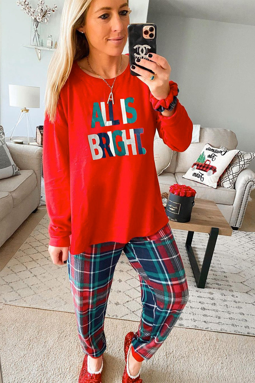 Multicolor ALL IS BRIGHT Christmas Plaid Pajama Set 0c7ddf8c775c5b72