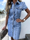 Button Front Short Sleeve Denim Dress Medium 0c80121c37a44f2e9cd9e980adae4abf-Max-Origin