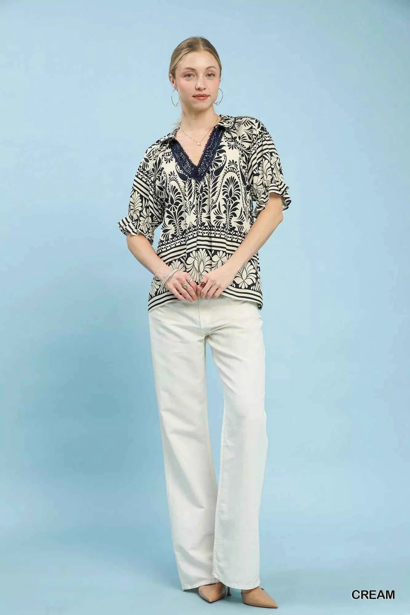 Two Tone Boarder Print Top 0c8967cf-e507-4de9-8a4d-fff26a47714b-Max-Origin