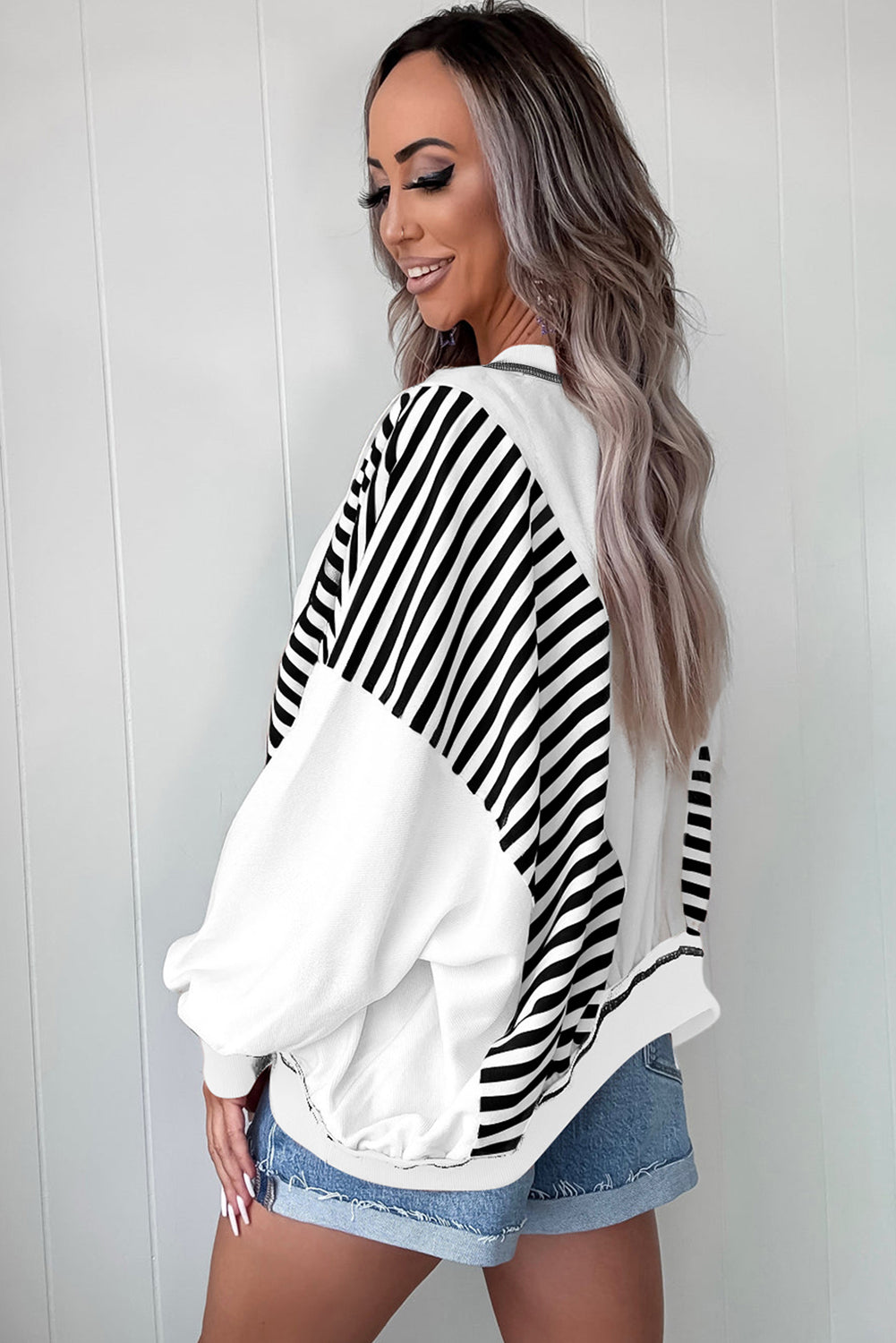 Red Striped Colorblock Patchwork Oversized Sweatshirt 0c9237db130c7118