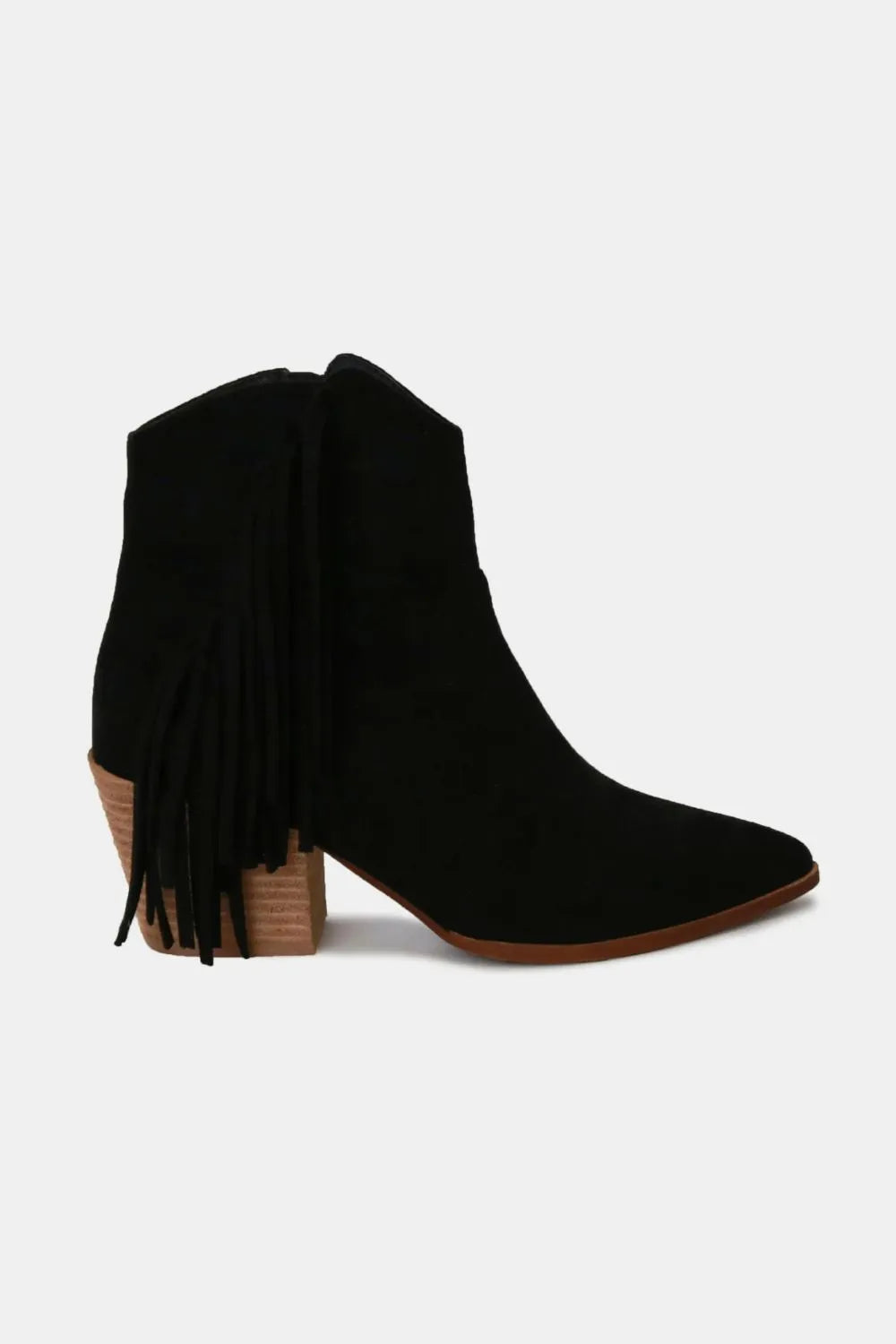 Beast Fashion Suede Fringe Point Toe Ankle Boots Black 0c9269cf-7eb7-43fe-8a11-ed76ffc37321-Max