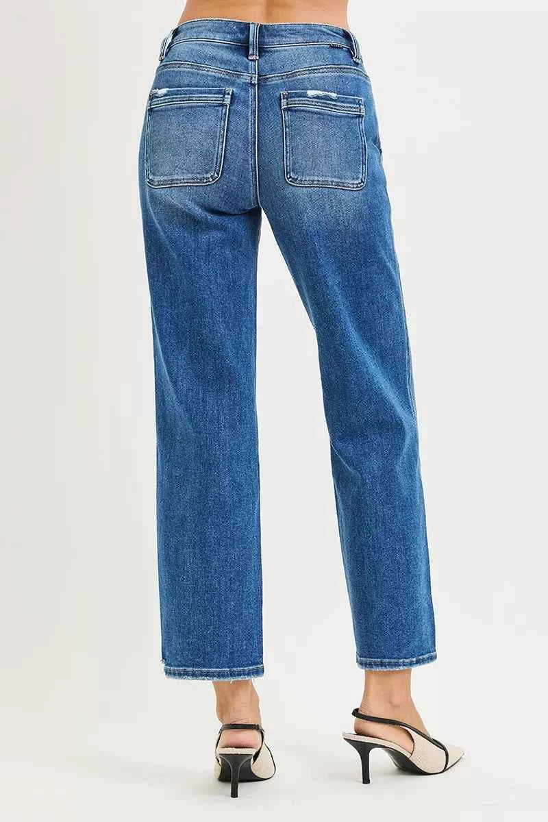 RISEN High Rise Ankle Straight Distressed Hem Detail Jeans 0c96b89f90f546039092ada77e9891fa-Max-Origin