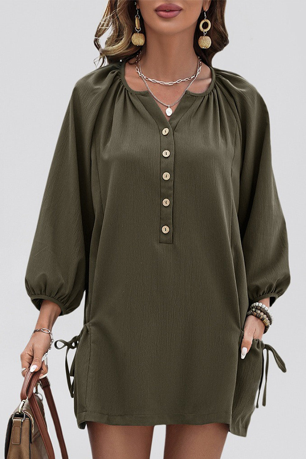 Moss Green Elastic Pocket Bracelet Sleeve Mini Dress 0c99ffa2a242fa99