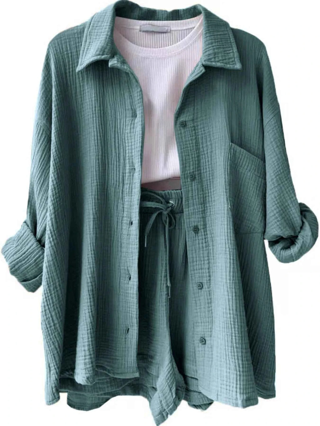 Textured Button Up Shirt and Shorts Set Air Force Blue 0ca286b9-bd0f-47a1-a2eb-24556d02d279-Max-Origin