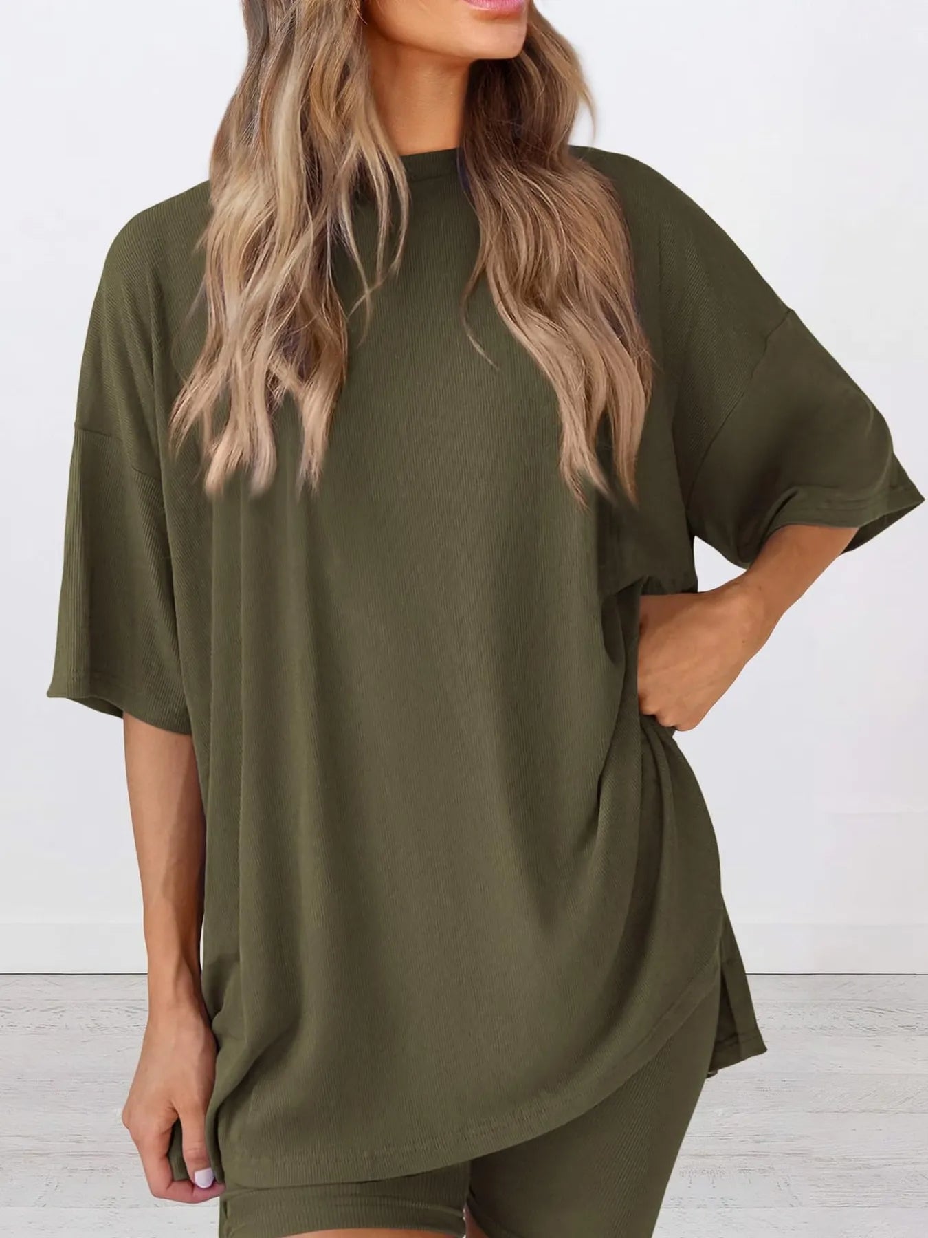 Full Size Oversized Slit Round Neck Top and Shorts Lounge Set Plus Size 0ca41bd90fa84d6ab6633f7d6e2524be-Max-Origin