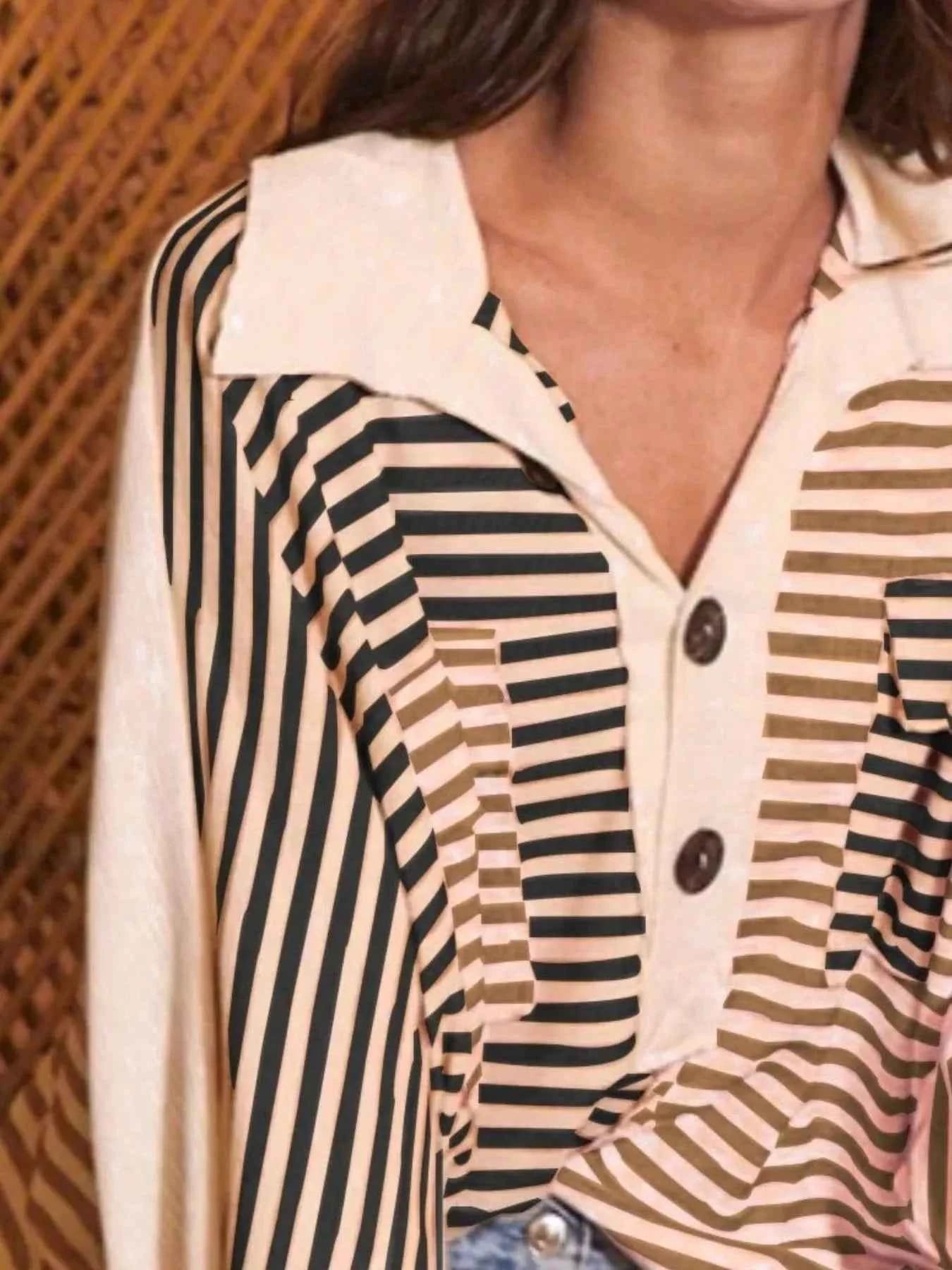 Striped Oversized Half Button Sweatshirt 0cb136b4-6176-49d2-b6d1-7400f3657f70-Max-Origin