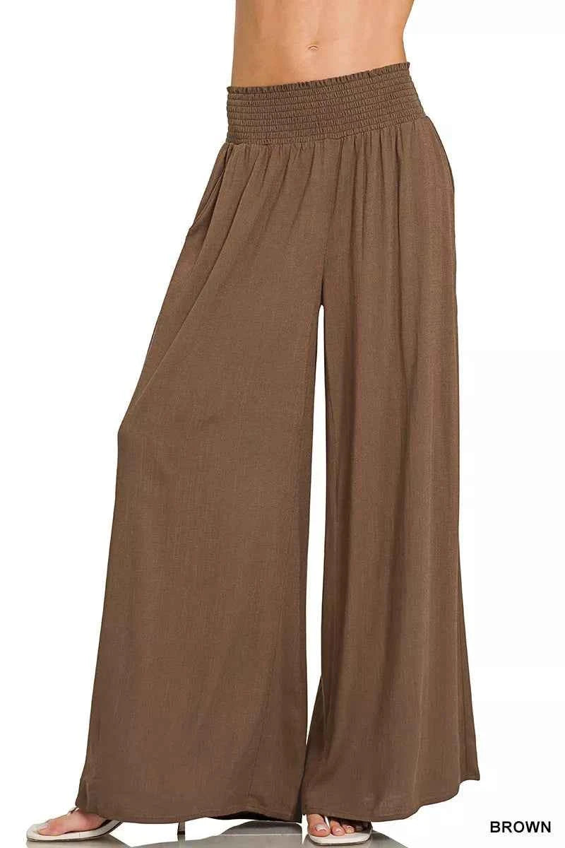 Zenana Smocked Waistband Wide Leg Lounge Pants BROWN 0cb2014a5c9c4d1cbe7614d5972b41fb-Max-Origin