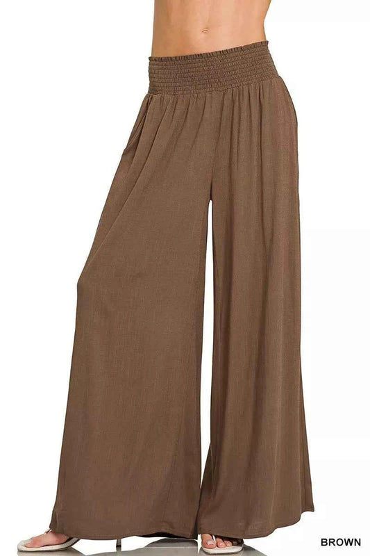 Zenana Smocked Waistband Wide Leg Lounge Pants BROWN 0cb2014a5c9c4d1cbe7614d5972b41fb-Max-Origin