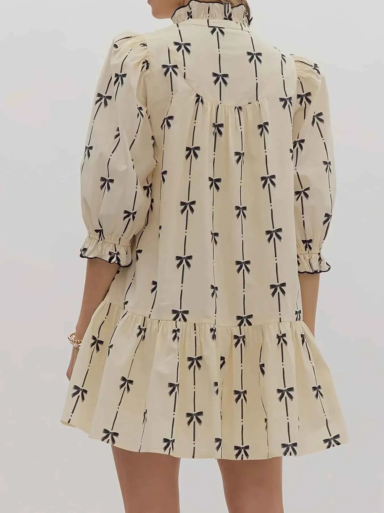 Bow Print Button Front Shirt Dress 0cb235f8282d40658965b3ff236b7e0a-Max-Origin
