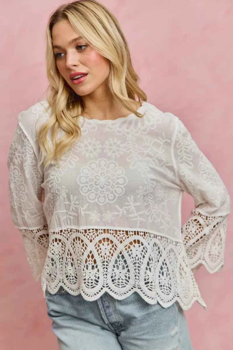 SO ME Floral Embroidered Crochet Lace Trimmed Top 0cb358be16b7446e9a795c177add0e4e-Max-Origin