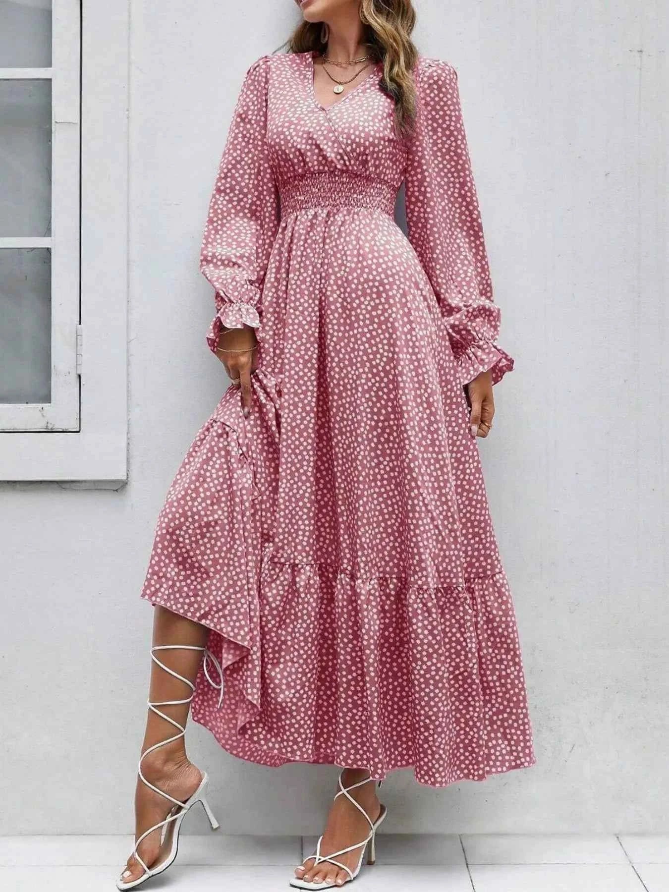 Smocked Waist Polka Dot Long Sleeve Maxi Dress 0cb775aa-e641-41de-b81a-95f62ea05f8d-Max-Origin