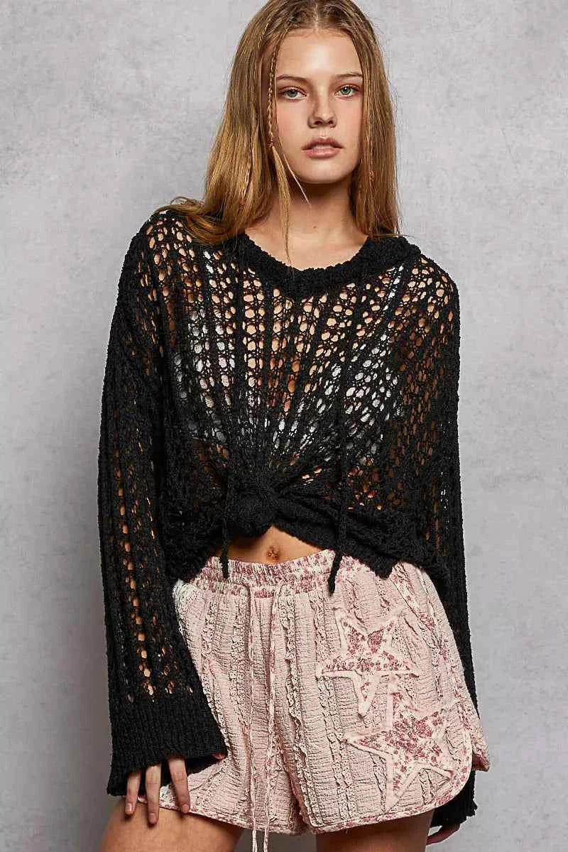 POL Openwork Round Neck High Low Knit Top BLACK 0cb7f631-90a1-46f2-b1fb-5b9d204e4fed-Max-Origin