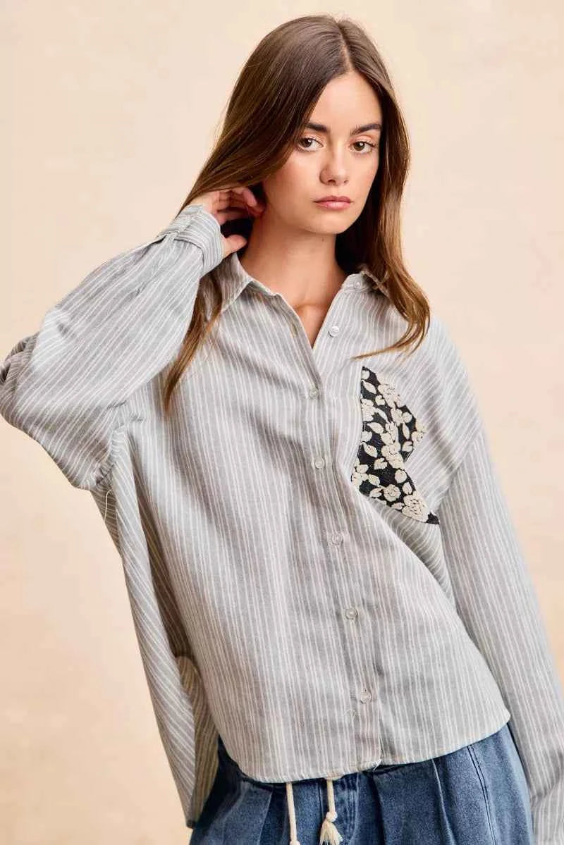 BiBi Flower Jacquard Knit Patch Pocket Stripe Shirt 0cbd7e36fd4b4cfd8abca91514da227f-Max-Origin