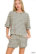 Zenana Striped Short Sleeve Tee & Shorts Set BLACK 0cbe360f51fa466c8767a65bb86d2230-Max-Origin
