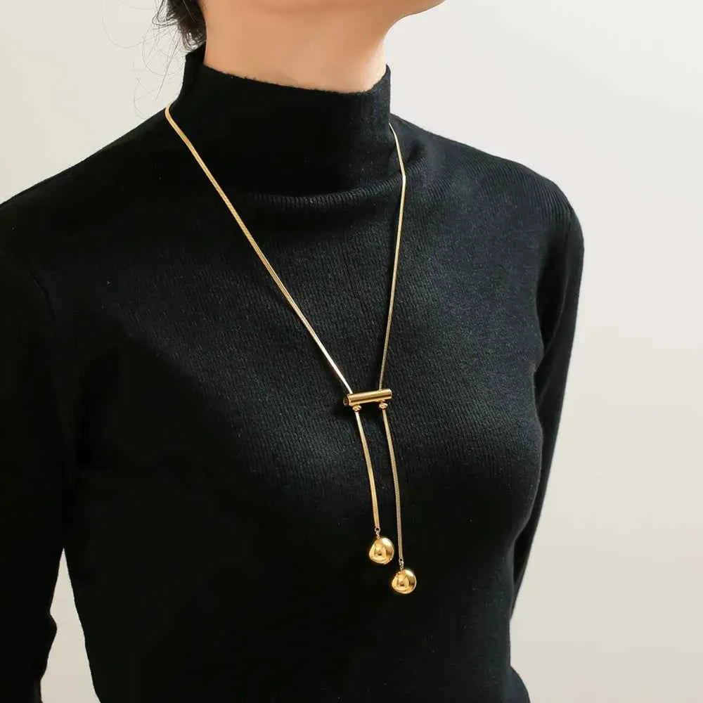 18K Gold-Plated Titanium Steel Hollow Bead Necklace Gold One Size 0cc43060-0666-4527-a506-5b43880a121b-Max