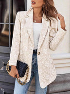 Floral Jacquard One Button Long Sleeve Blazer Eggshell 0ccbe2b77bdb44f3acbb9819fe247d3b-Max-Origin