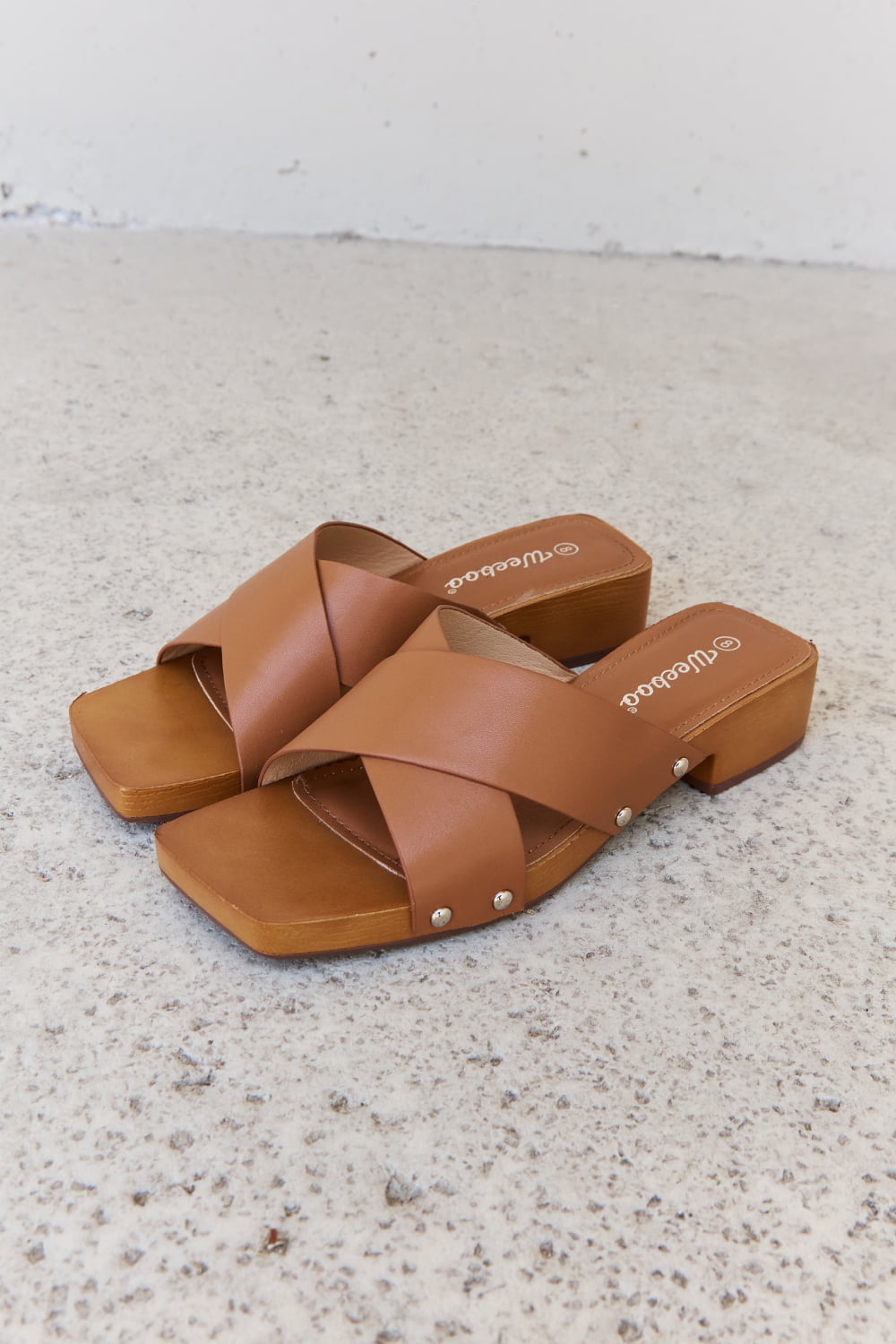 Weeboo Step Into Summer Criss Cross Wooden Clog Mule in Brown 0cd02ec040314e25a99c15339136de3e-Max