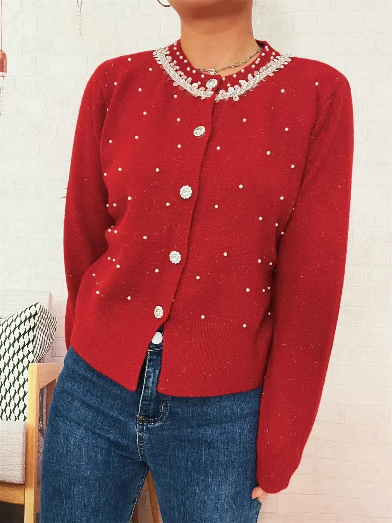 Pearl Detail Button-Front Cardigan 0cd0e837fc914bafbde0075349f017c7-Max-Origin