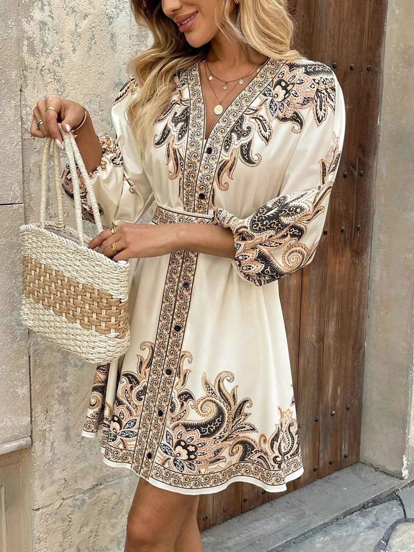 Printed Balloon Sleeve Mini Dress 0cd26802a8d44fa88e79ef9da32b8c44-Max-Origin
