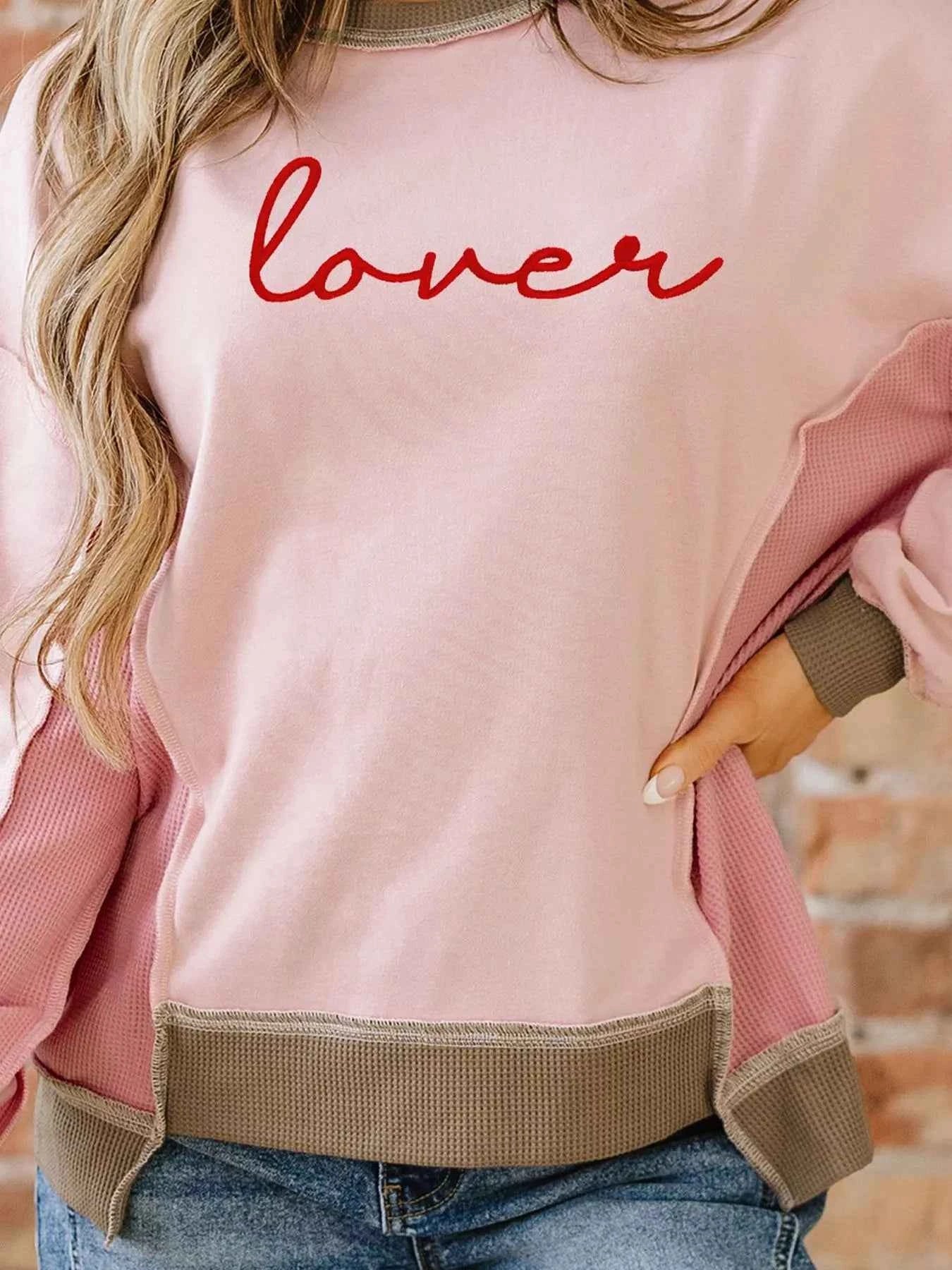 Color Block Patchwork Lovers Embroidered Letter Sweatshirt 0cd26e11-c9f0-4bb3-8904-08e6f135d22a-Max-Origin