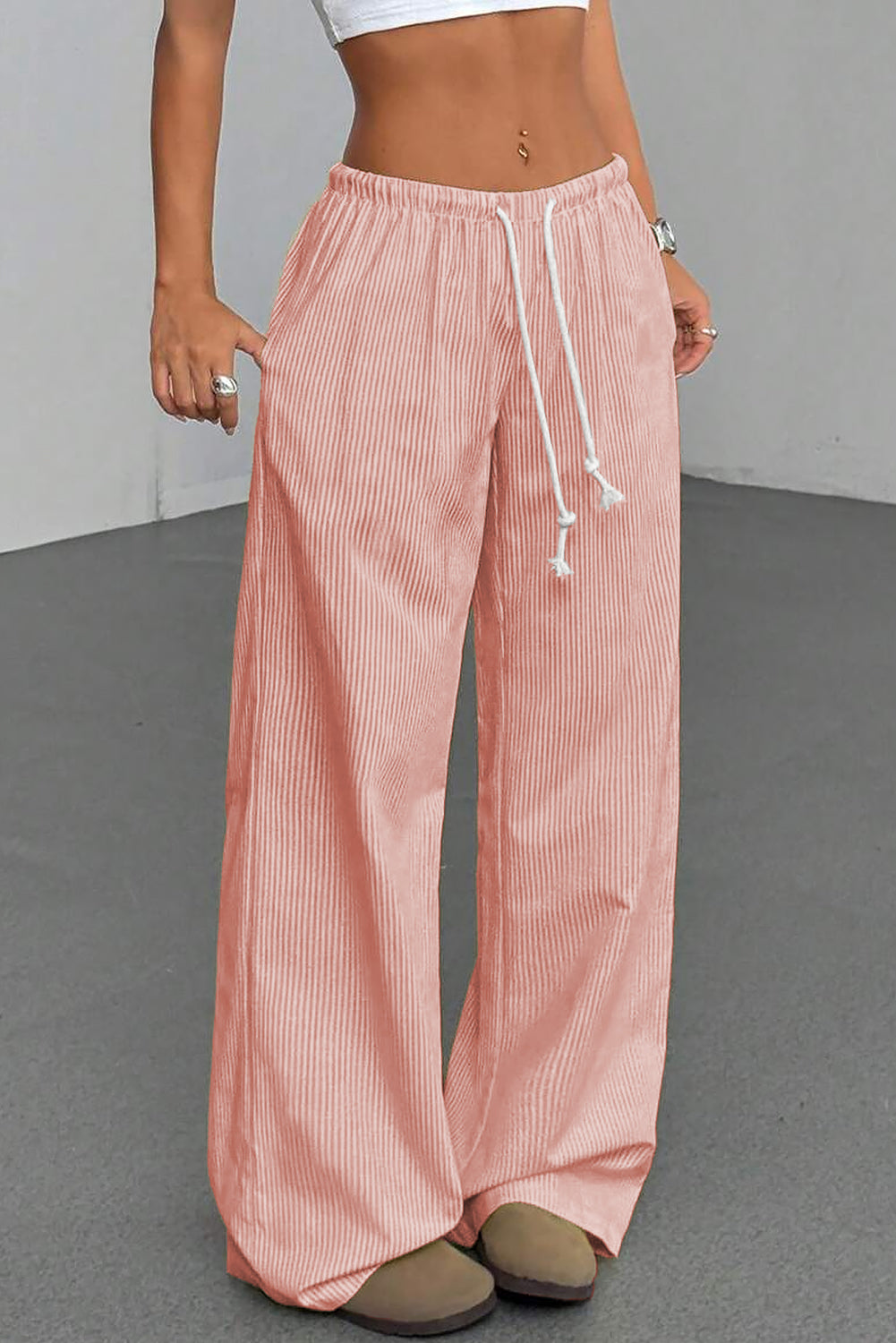 Pink Stripe Drawstring Plus Size Loose Pants 0cd8dbf691c9b932