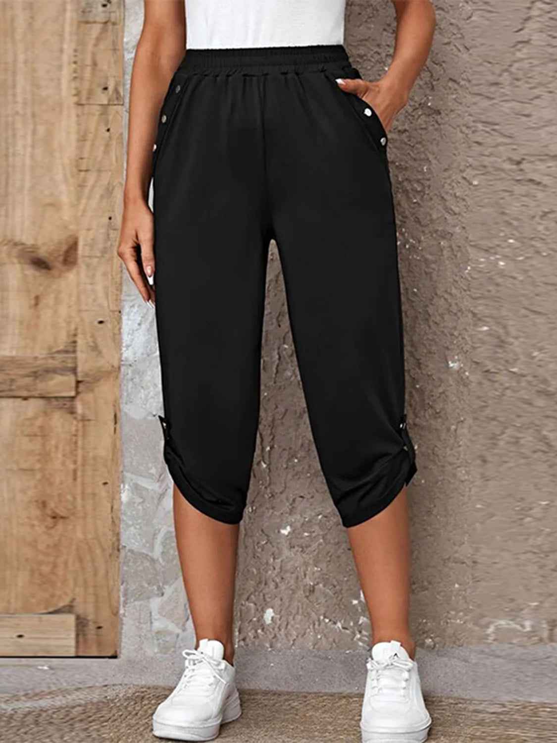 Full Size Roll-Tab Capris Pants Black 0cdd6d7c2fbc49ffb717c75a2b7249b4-Max