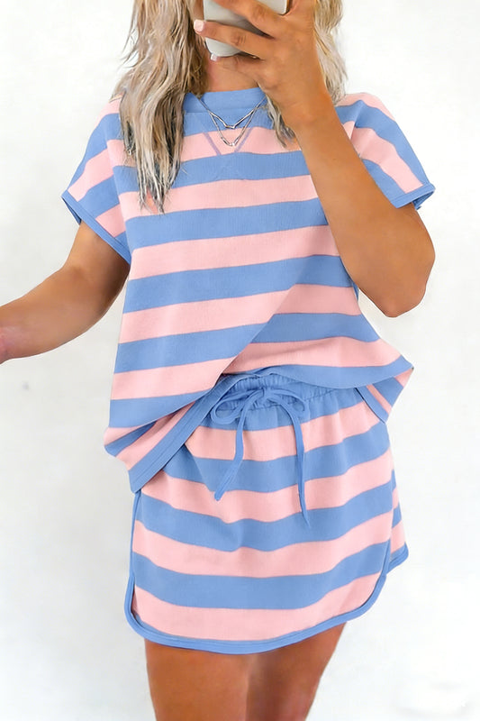 Pink Stripe Dolman Tee Drawstring Skort Athletic 2pcs Set 0ce63eed63713045