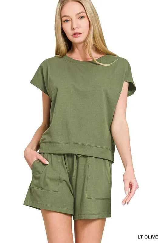 Zenana Premium Cotton Top & Shorts Set LT OLIVE 0ce8f63d1120450892d82c790b4e2f38-Max-Origin