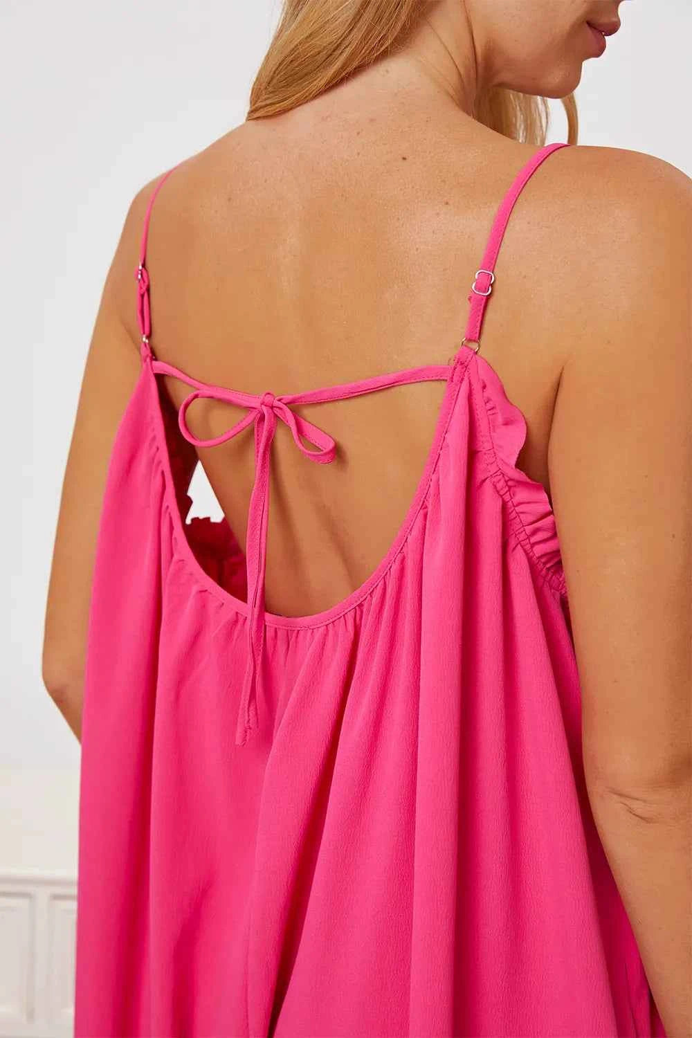 Double Take Full Size Ruffle Trim Tie Back Cami Jumpsuit with Pockets 0ceba685-132e-48c9-ae84-9d6d48d5ad47-Max