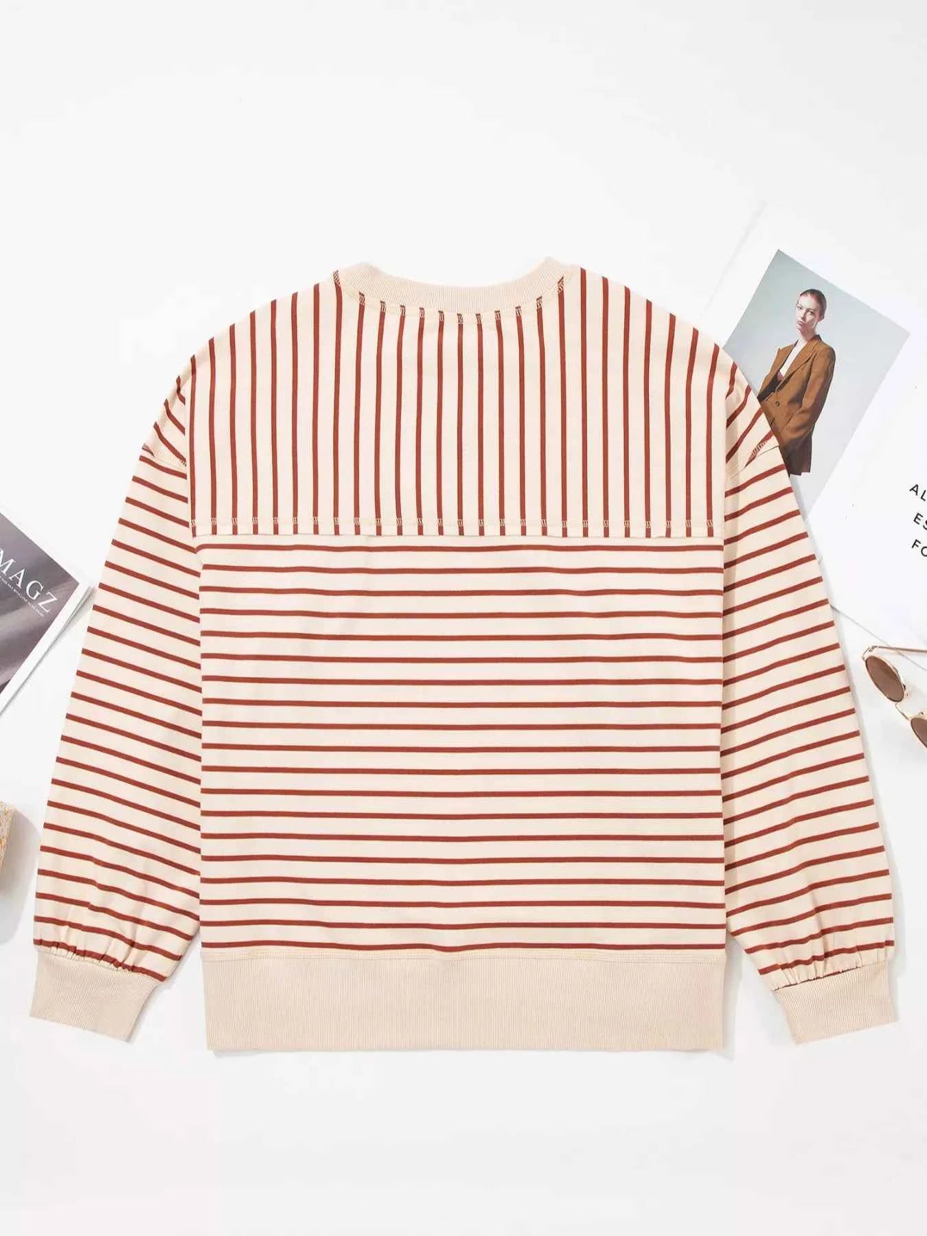 Striped Crew Neck Casual Sweatshirt 0cee73c4-ec79-43ef-bd42-2ce9fc9a9994-Max-Origin