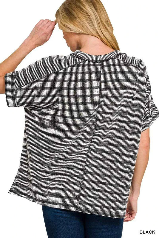Raised Rib Striped Exposed Seam Top 0cf5bcb471af482fab41031d002951f0-Max-Origin