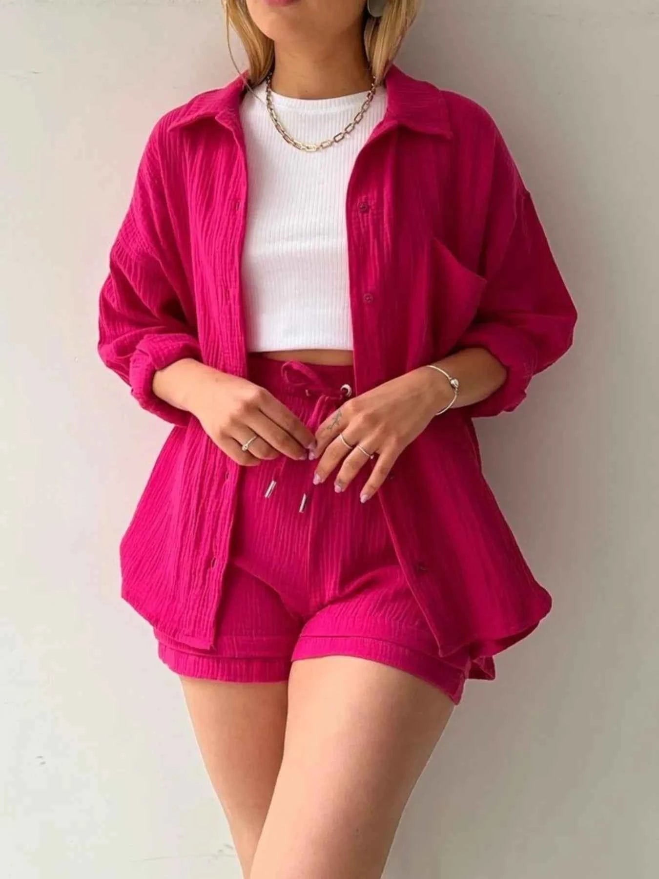 Button Up Shirt and Shorts Set Rose Red 0cf613c3-1f62-4208-82b1-972e17998e13-Max-Origin