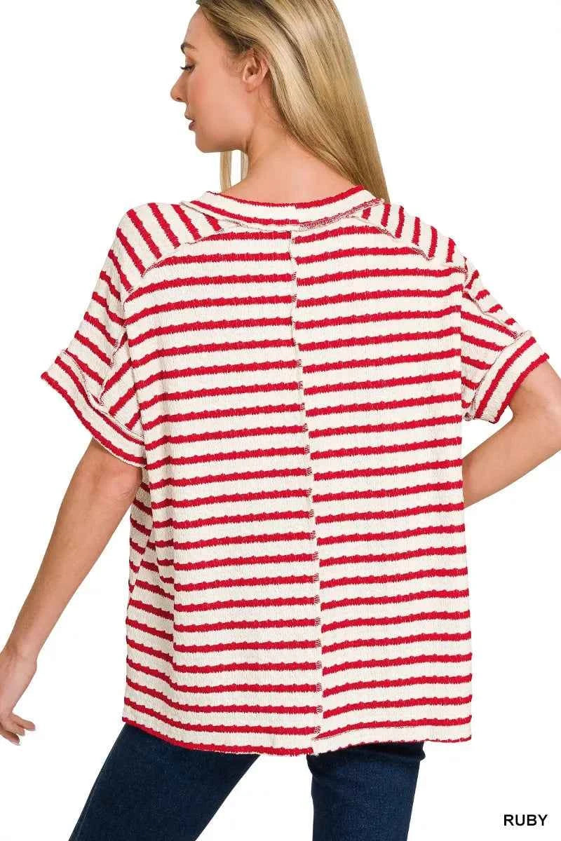 Zenana Stripe Jacquard Round-Meck Tee 0cf62e0ed5e14e27a21db276c62e68be-Max-Origin