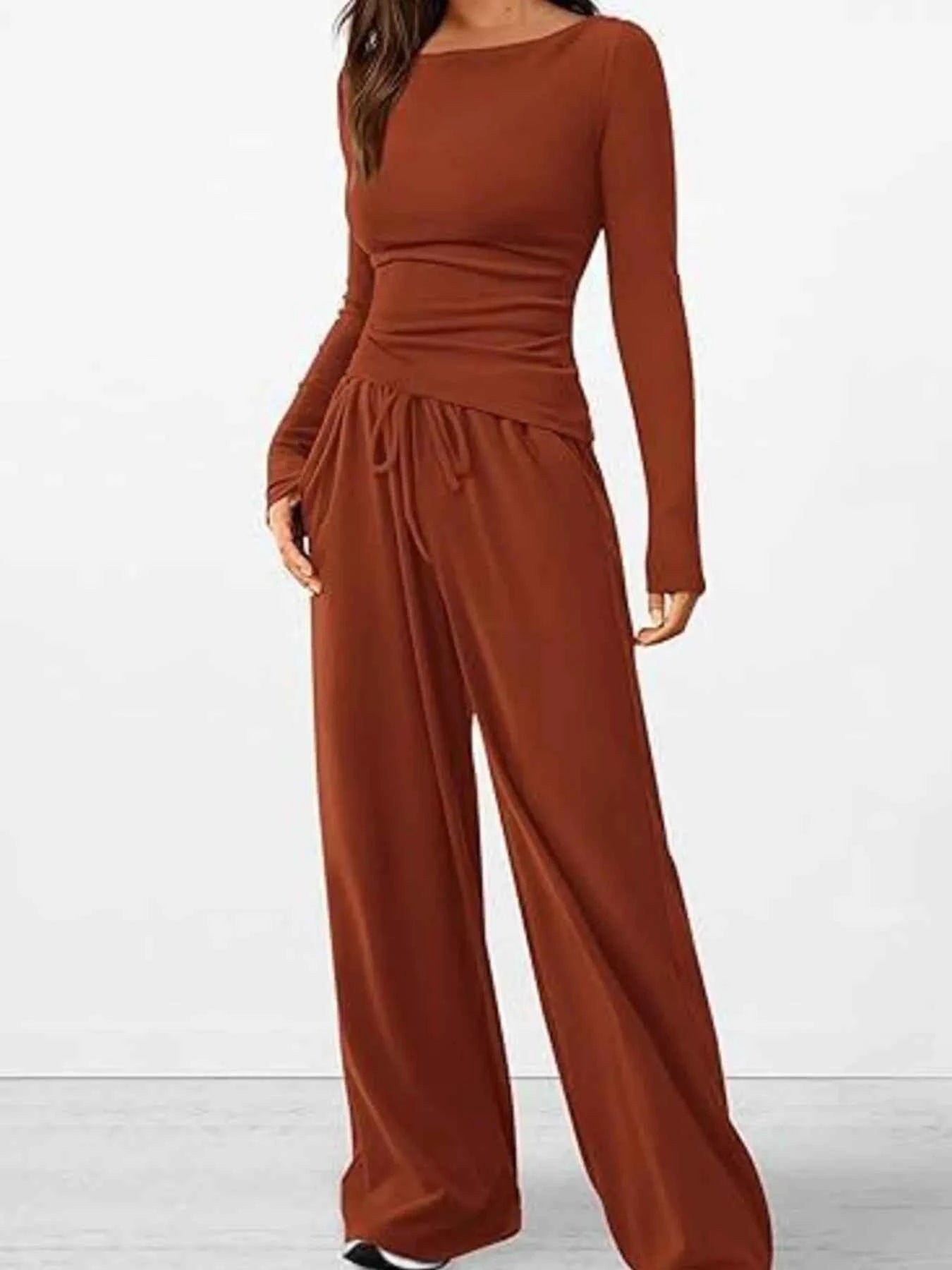Long Sleeve Top and Wide Leg Pants Set 0cfd9e40f5444413af967523e9bd04e0-Max-Origin