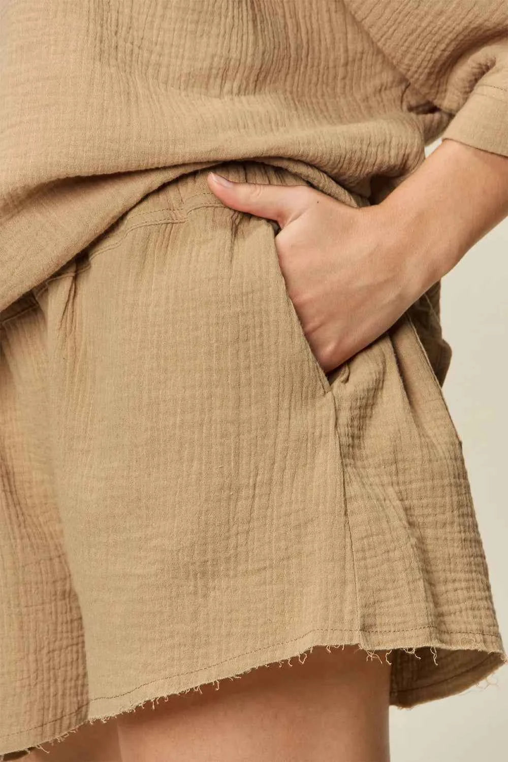 Double Take Texture Half Sleeve T-Shirt and Drawstring Shorts Set 0cfddb1d-f916-4194-9398-bfcbc6b10c86-Max